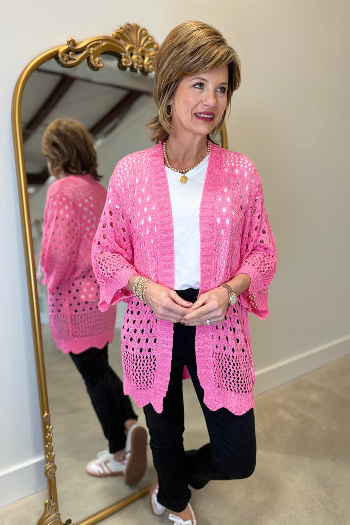 Mudpie Jeanie Crochet Cardigan Pink One Size – Expectations Too