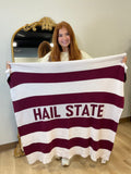 Hail State Multi Strip Knit Throw Maroon/White
