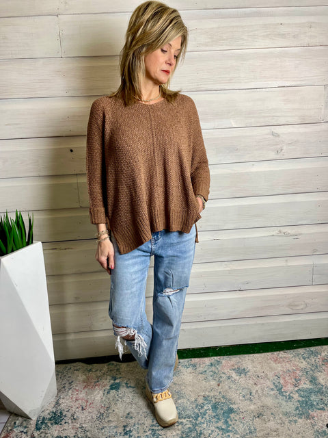 Acy V Neck Cuff Sleeve Sweater Brown