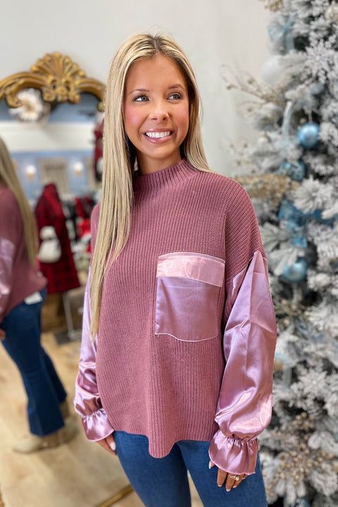 Woodrose Contrast Fabric Sweater