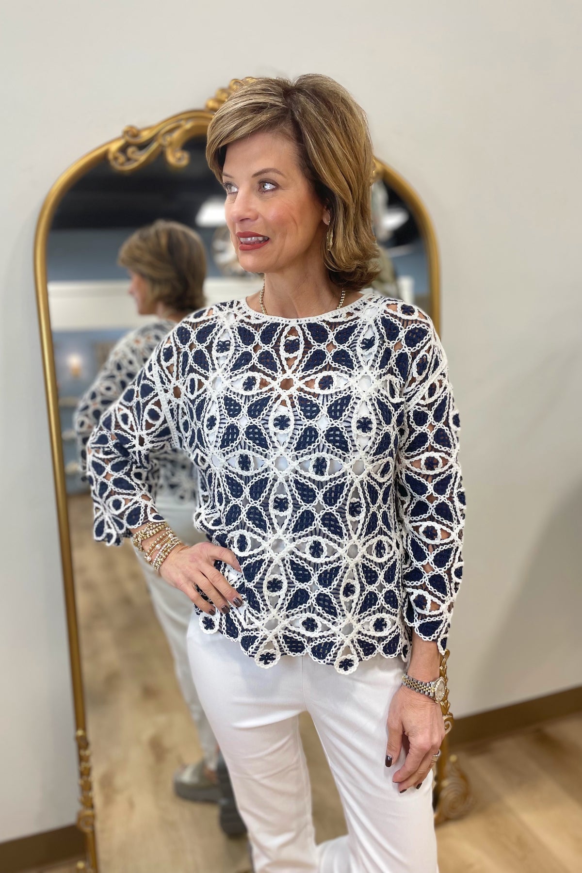 Charlie B Crochet Top Denim