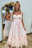 Meadow Mist Floral Shoulder Tie Dress Pink