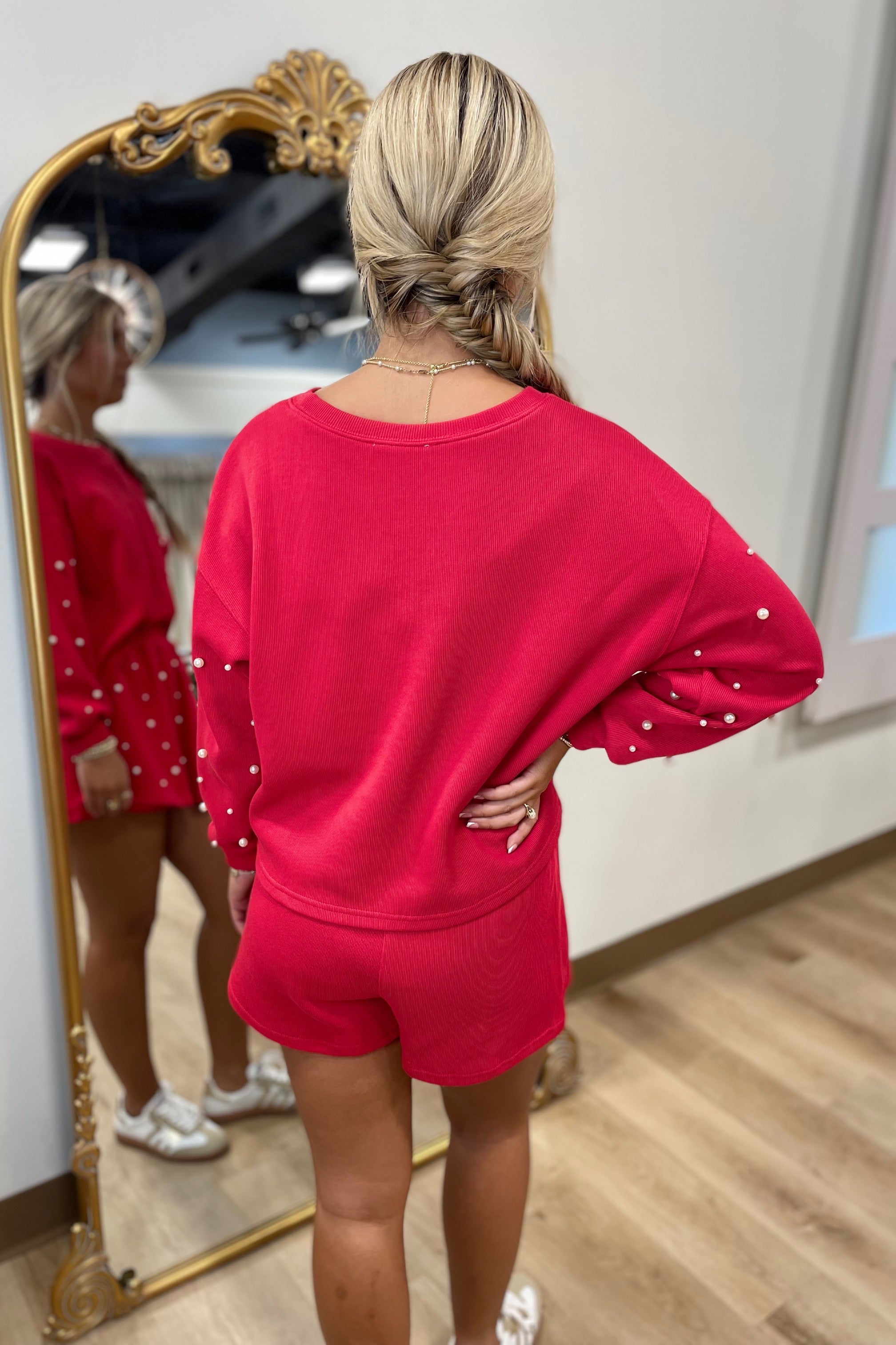 Pop of Pearls 2 Piece Skort Set Red