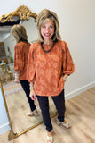 Umgee Pleated Puff Sleeve Blouse Terracotta