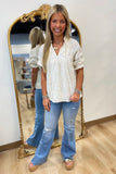 Classic Embroidery V Neck Top Ivory