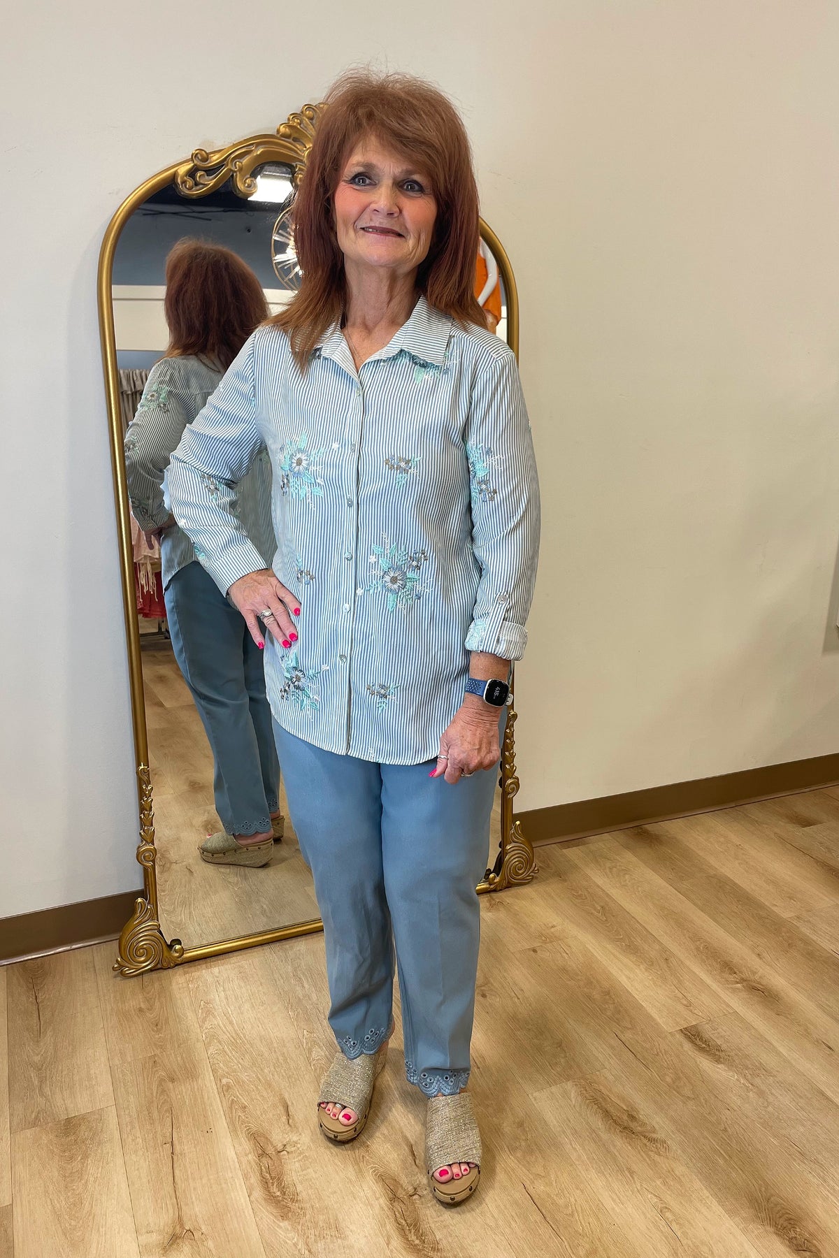 Multiples Pull On Pants Chambray