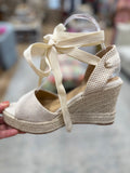 Ditch Espadrille Open Toe Wedge Beige Linen