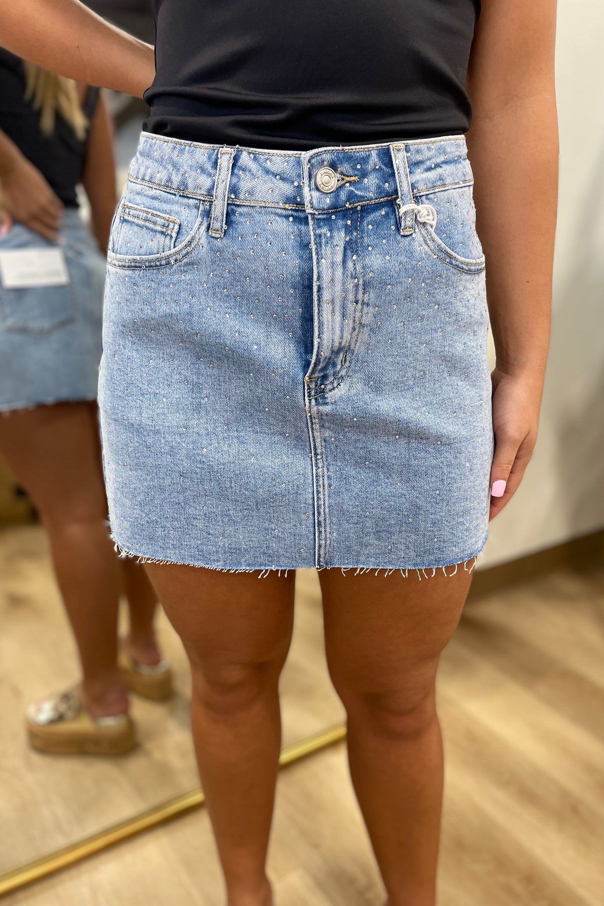 Bayeas Rhinestones Denim Skirt Blueberry