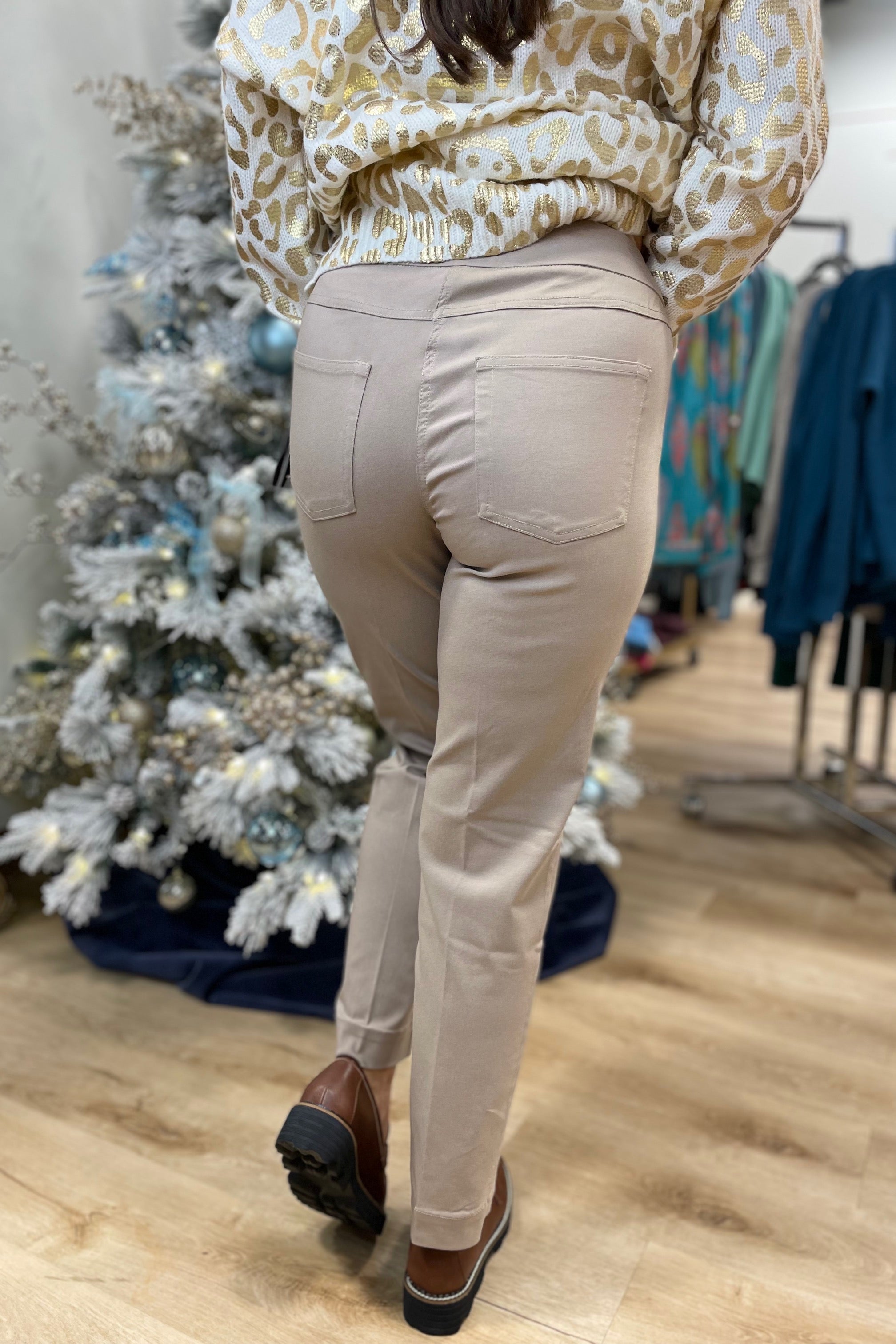 Multiples Pull On Ankle Pant Stone