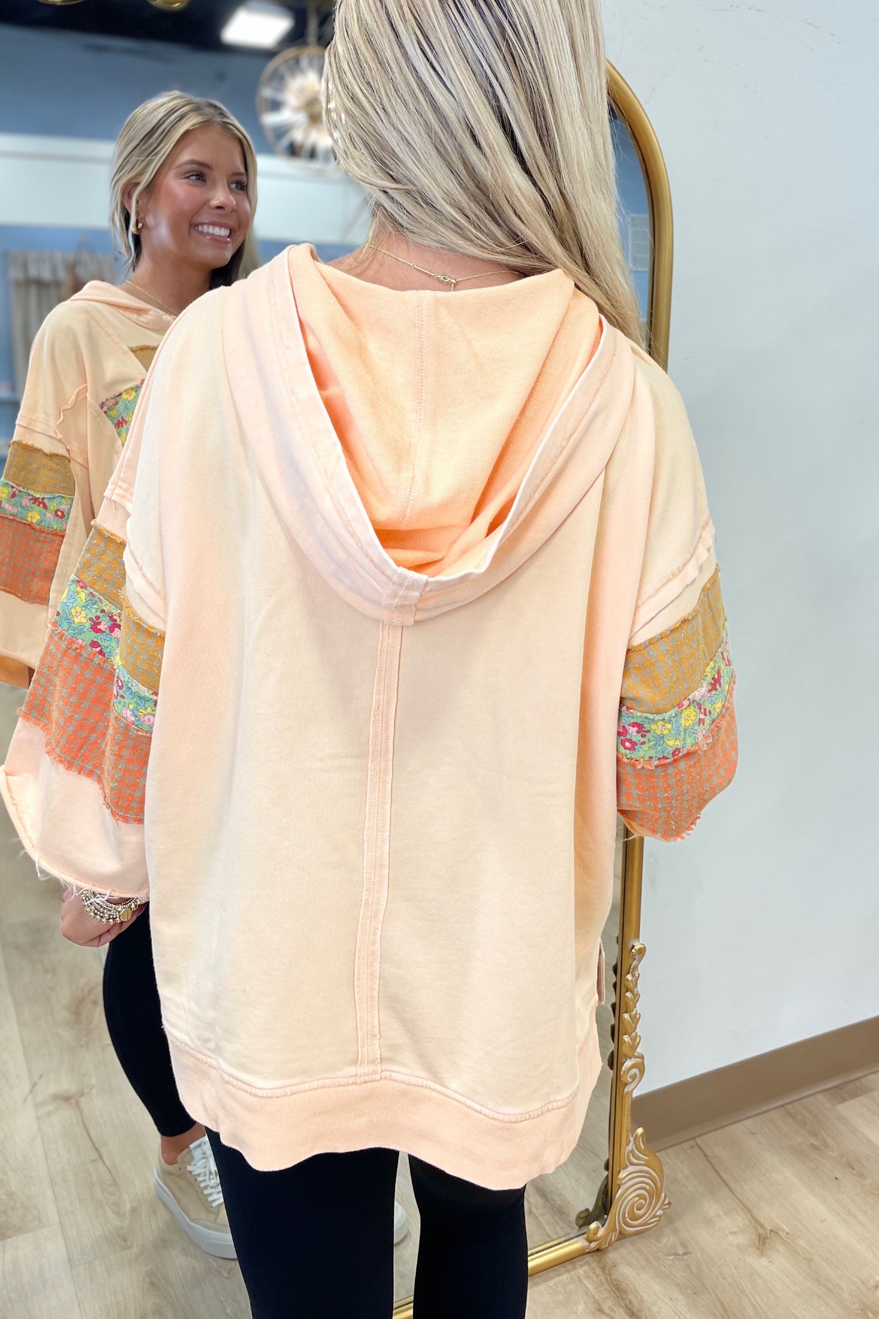 Plaza Taupe 3/4 Sleeve Print Mix Hoodie Cantaloupe