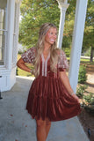 Cinnamon Toast Embroidered Sleeve Dress