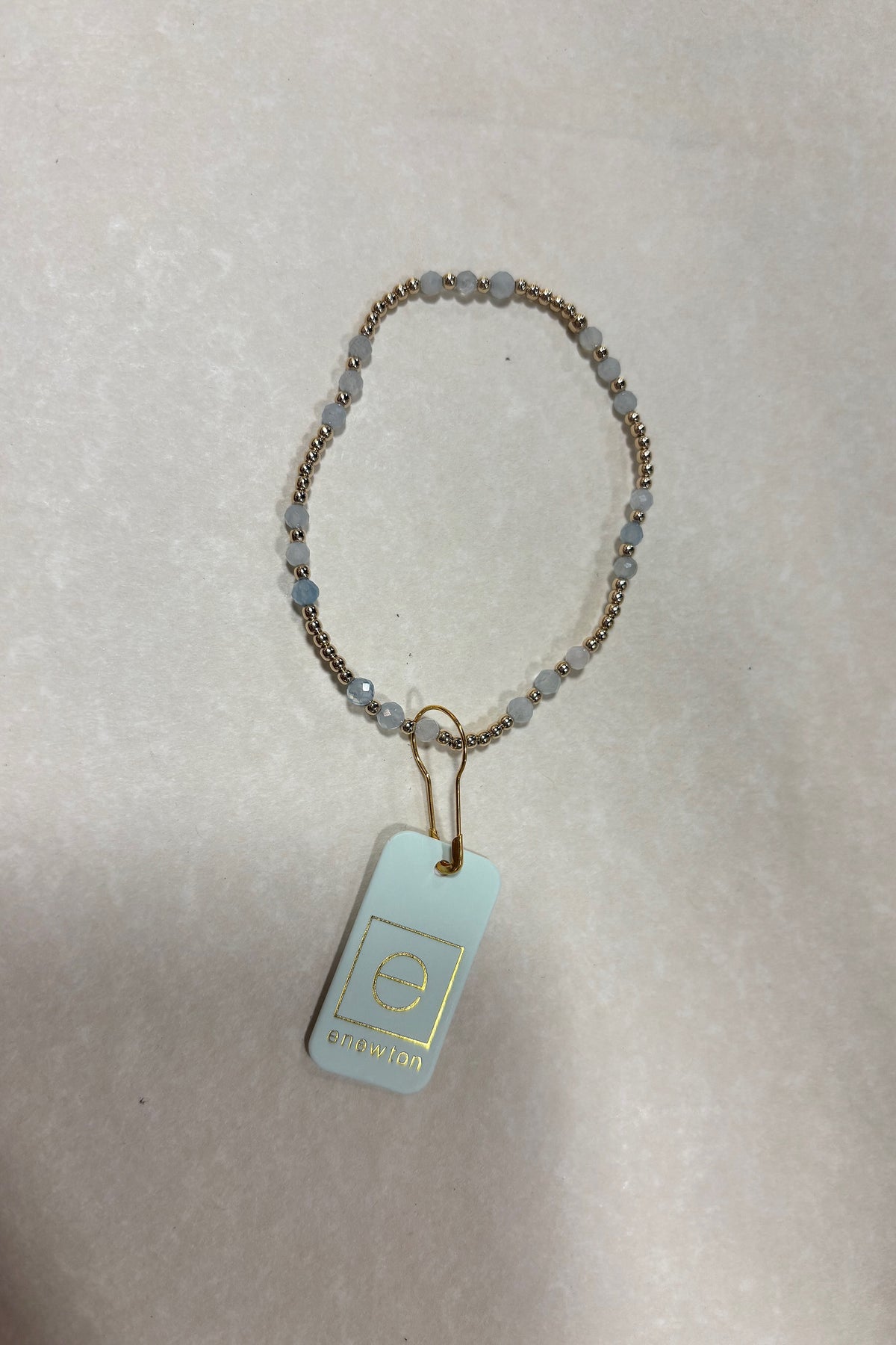 E Newton Gemstone Gold Joy Pattern 3mm Bead Bracelet Aquamarine
