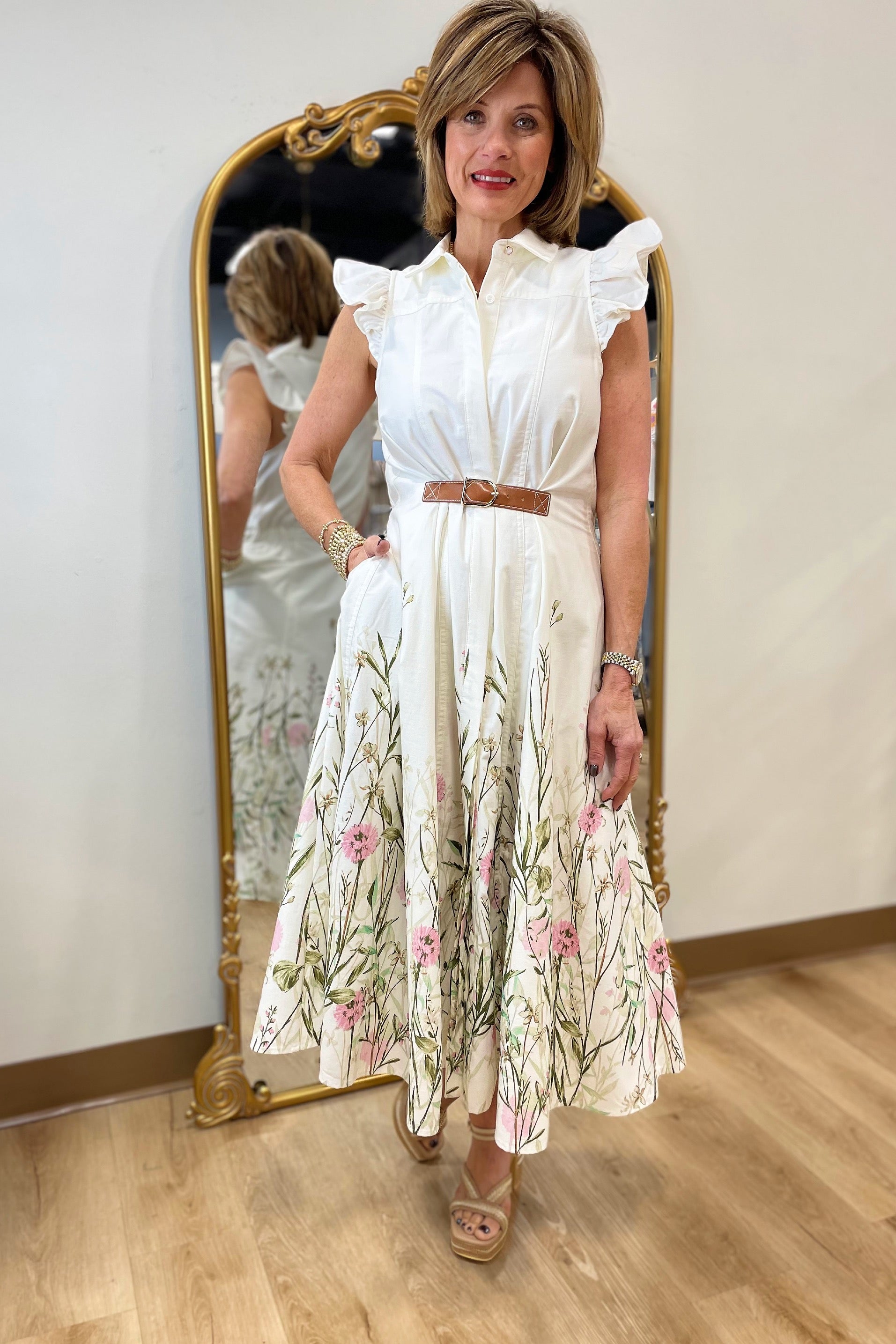 Lavender Grows Self Belted Dress Ivory
