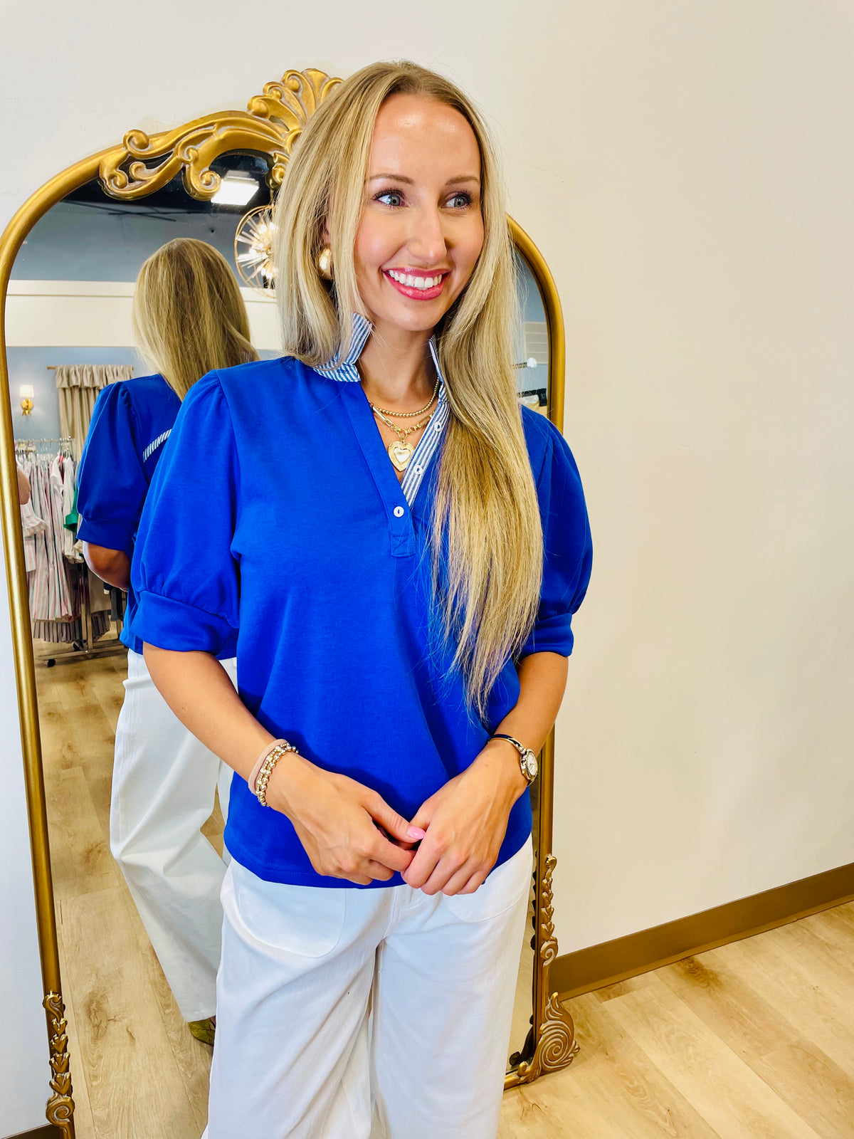 City Stroll Stripe Detail Top Royal