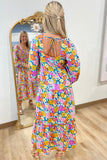 Umgee Floral Mix Smocked Bodice Dress Teal