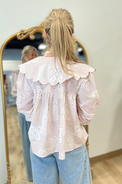 Soft Bloom Scallop Collar Blouse Pink Tile