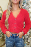 Feeling Festive Eyelash Cardigan w Bow Buttons Red