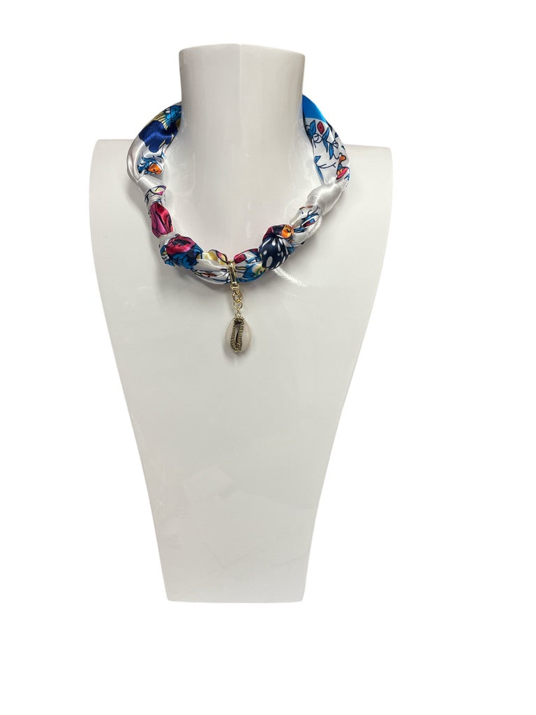 Scarf Charm Necklace Blue Seashell