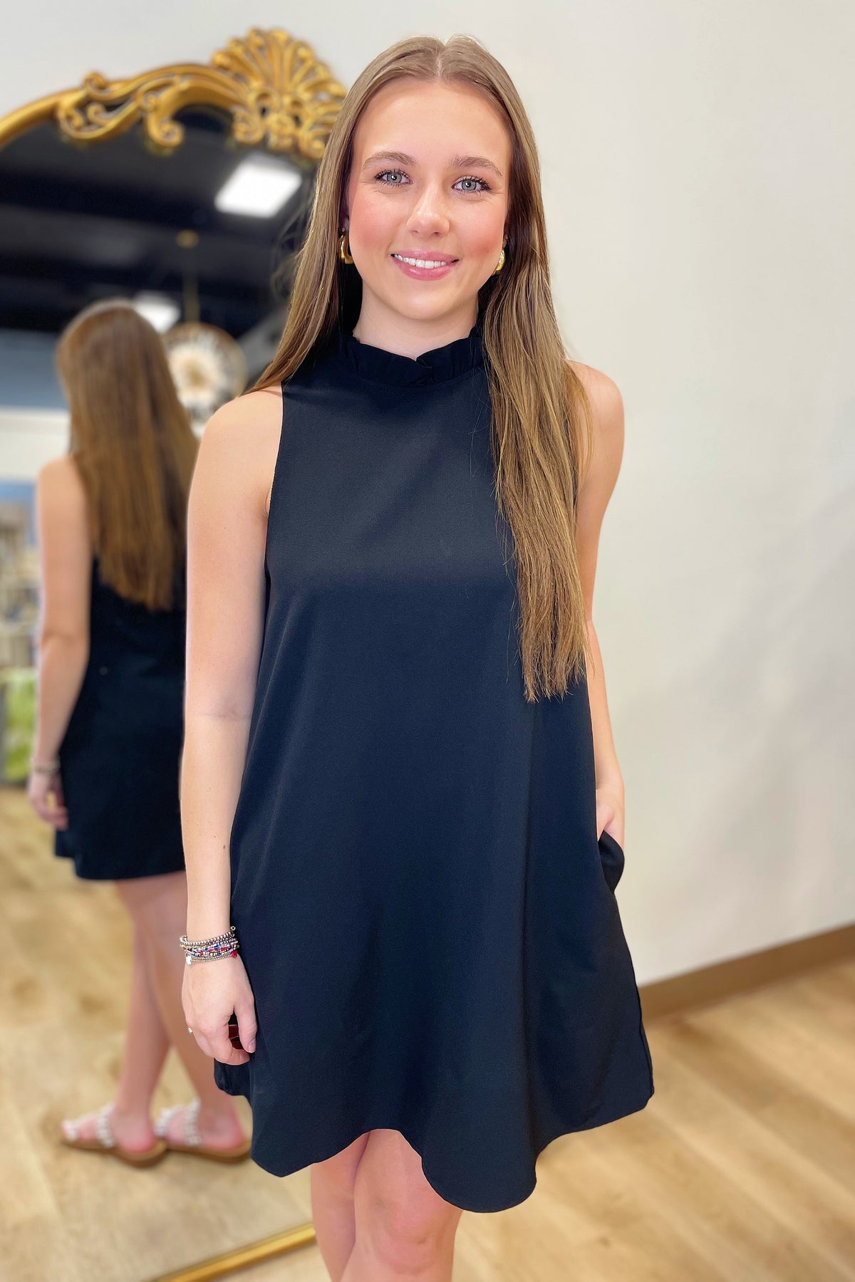Benson Mock Neck Mini Dress Black – Expectations Too