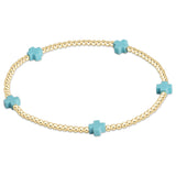 E Newton Signature Cross Small Gold Pattern 2mm Bead Bracelet Turquoise