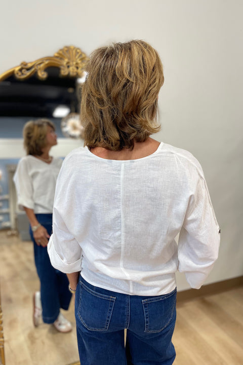 Charlie B Tie Front V Neck Top White