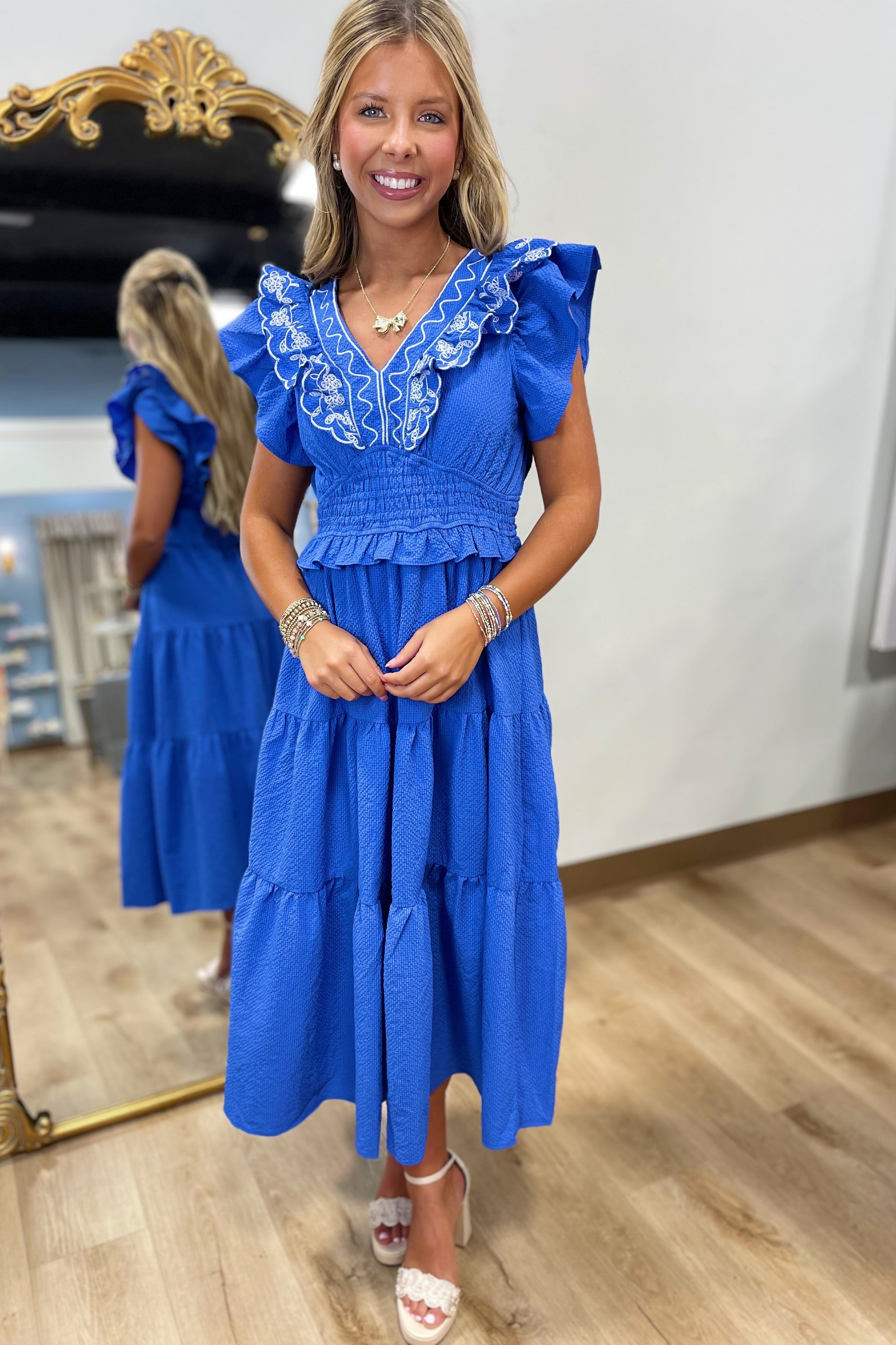 Umgee Stitch Detail Midi Dress Ocean