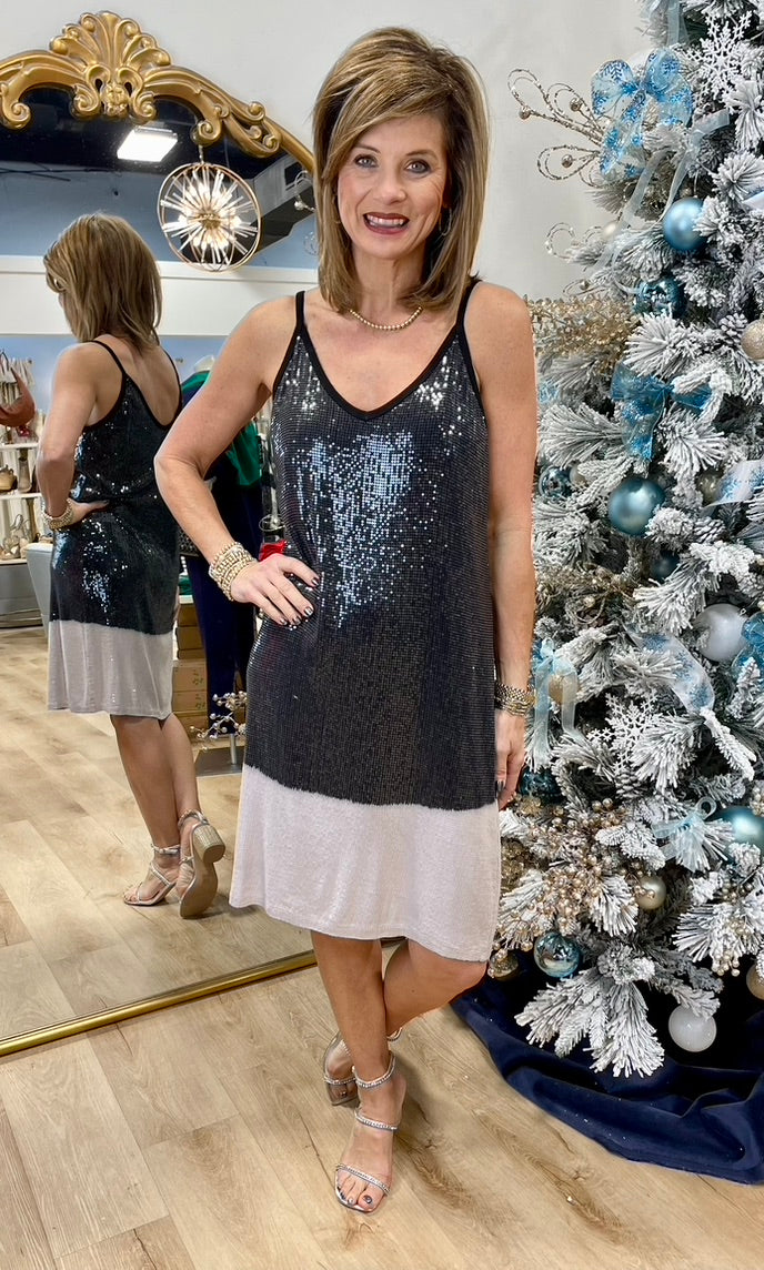 Tempo Paris Frosted Glam Sequin Short Dress Black