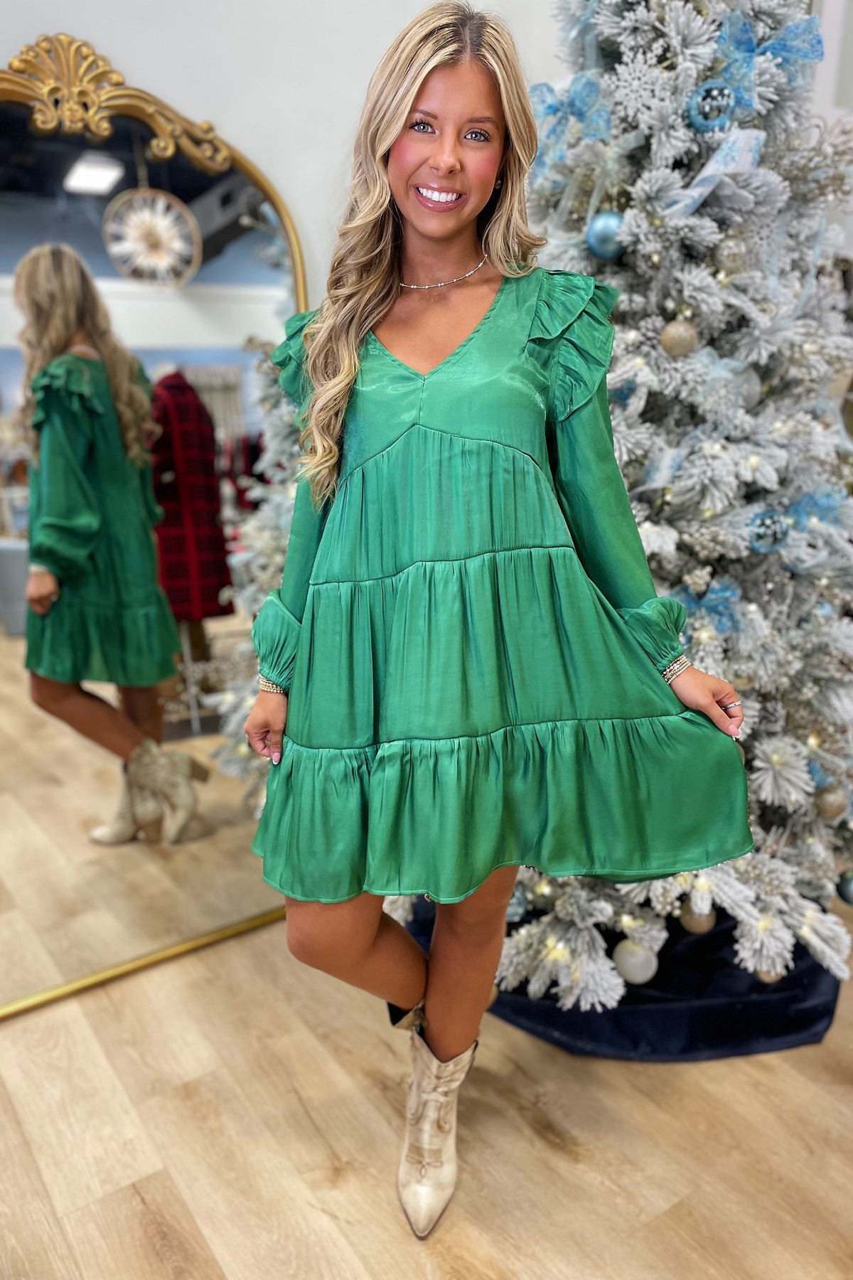 Umgee Satin Shine Dress Evergreen