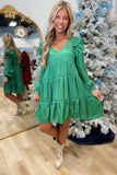 Umgee Satin Shine Dress Evergreen