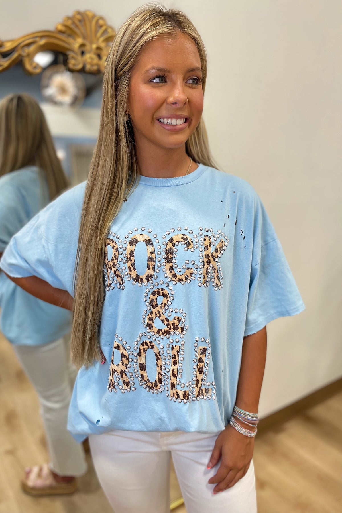 PUFF Leopard Rock & Rock Graphic Tee Lt Blue