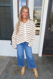 Stripe A Pose Button Front Knit Cardigan Olive