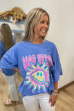 Good Vibes Sunshine Distressed Tee Cobalt