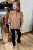 Umgee Textured Leopard Trim Blouse Mocha