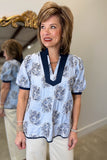 Umgee Floral Embossed Blouse Blue