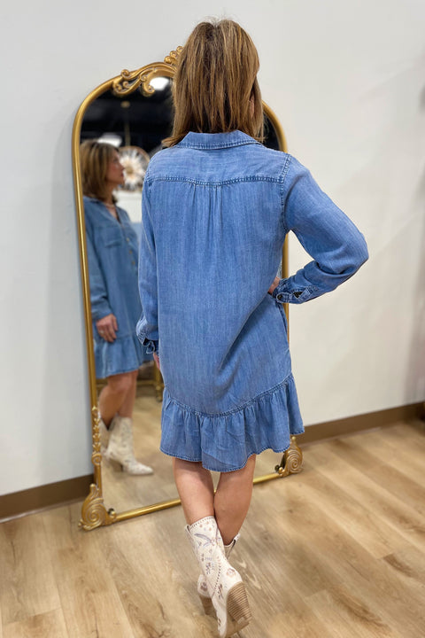 Brandy Long Sleeve Tencel Dress Blue
