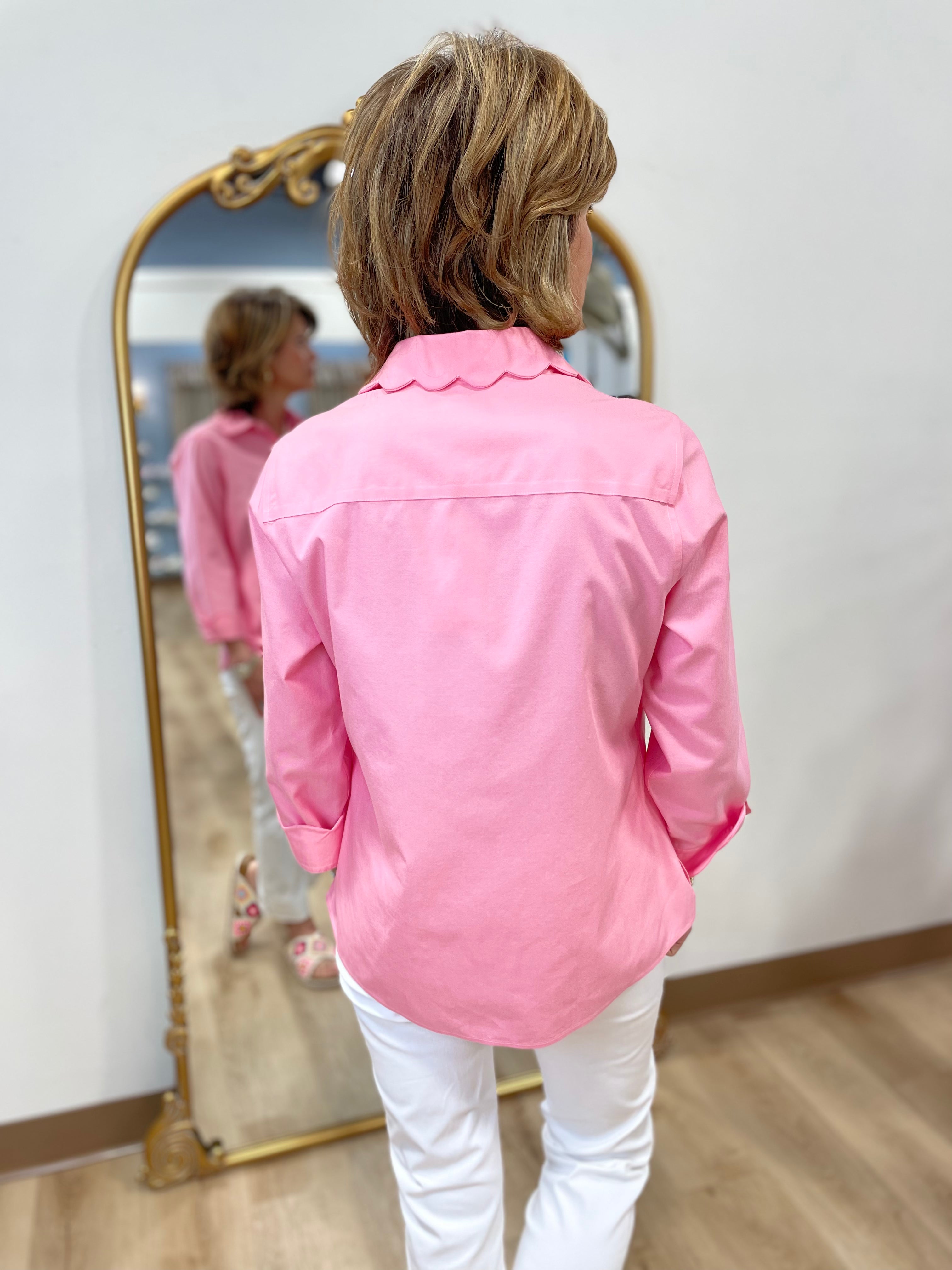 Foxcroft Gwen Pinpoint 3/4 Sleeve Shirt Pink