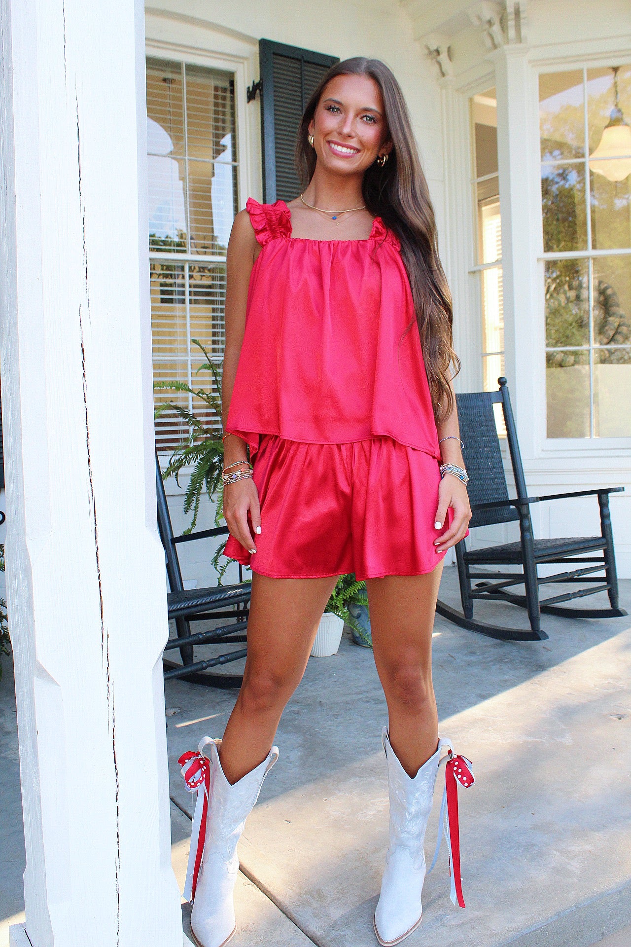 Bailee Smocked Waist Swing Short Red