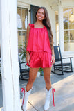 Bailee Smocked Waist Swing Short Red
