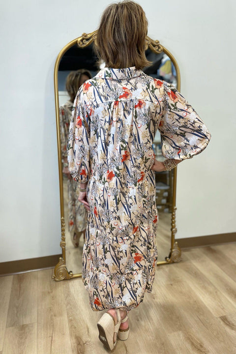 Umgee Floral Print Midi Dress Tan