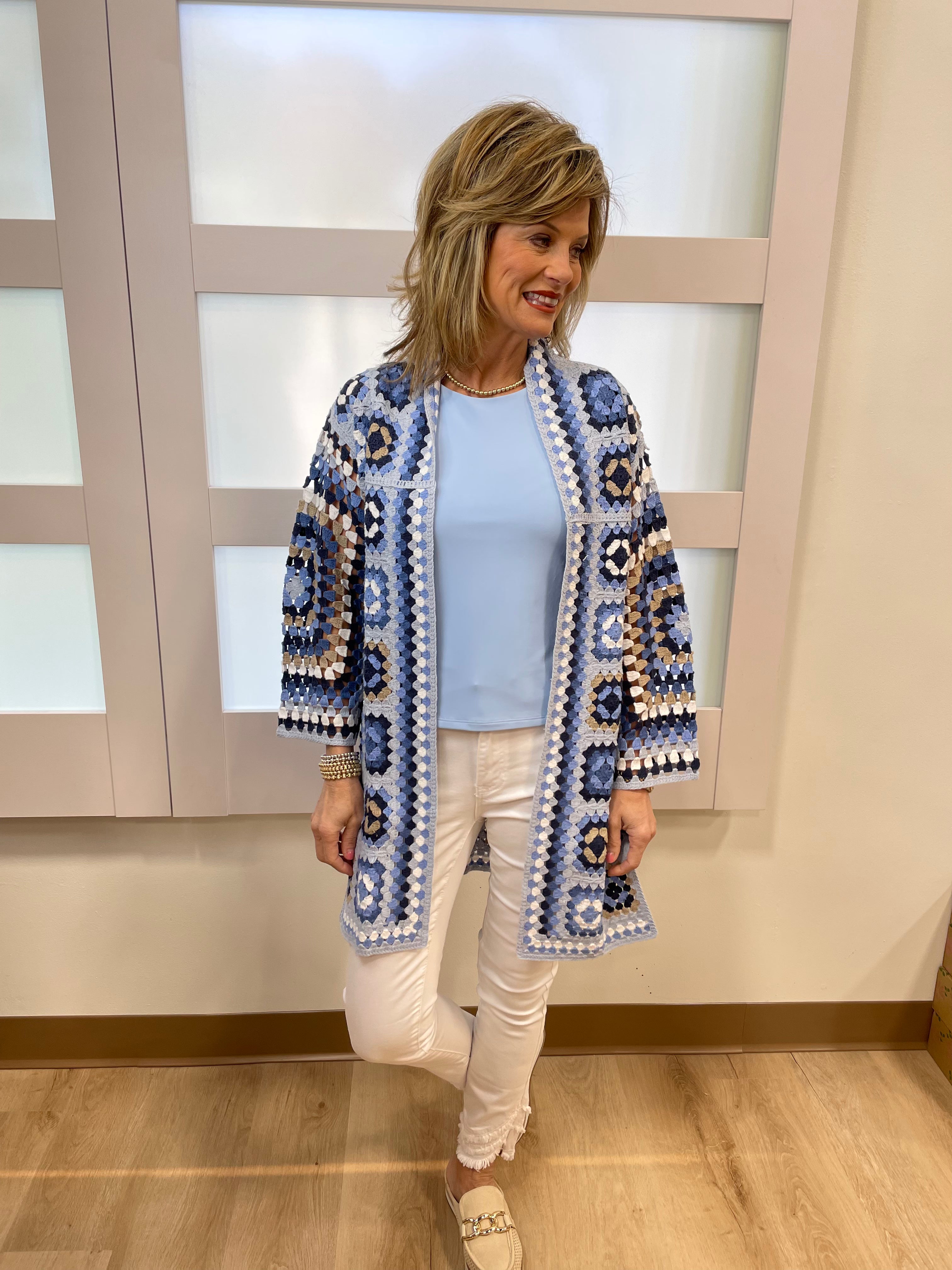 Charlie B Double Cloth Sleeveless Top Sky