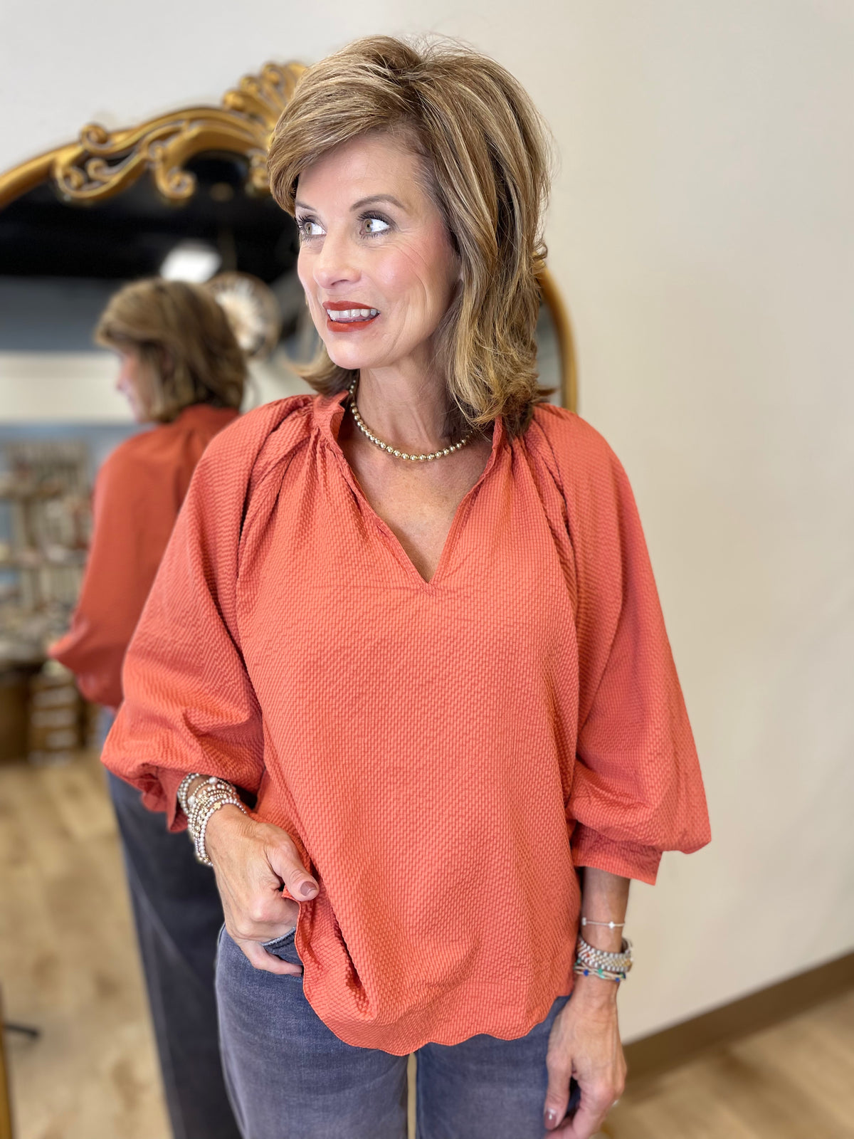 Umgee Scalloped 3/4 Sleeve Orange