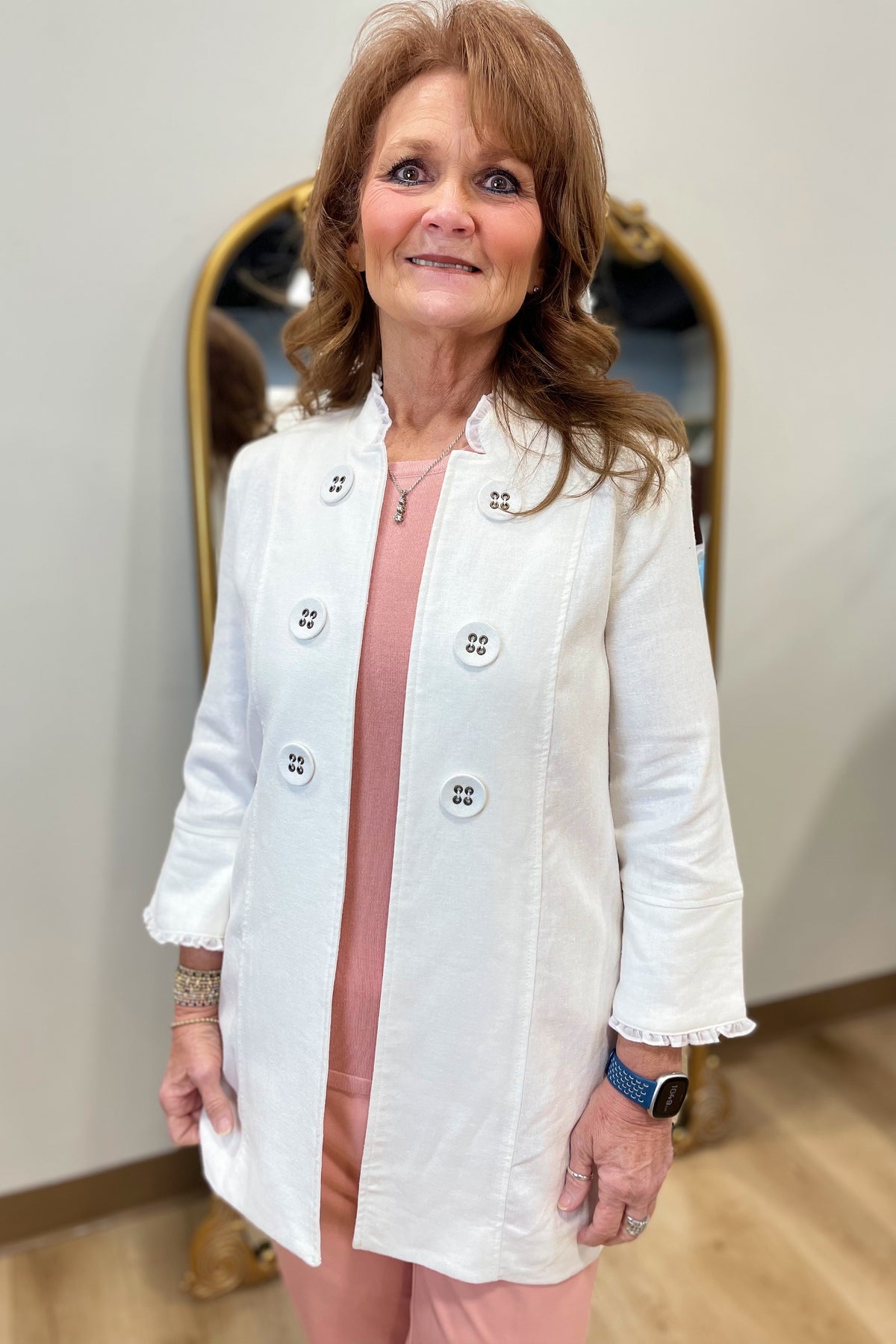 Multiples Flounce Sleeve Jacket White