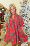 Festive Flair Plaid Dress Red