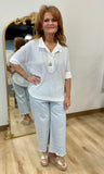 APNY Textured Split Neck Top White
