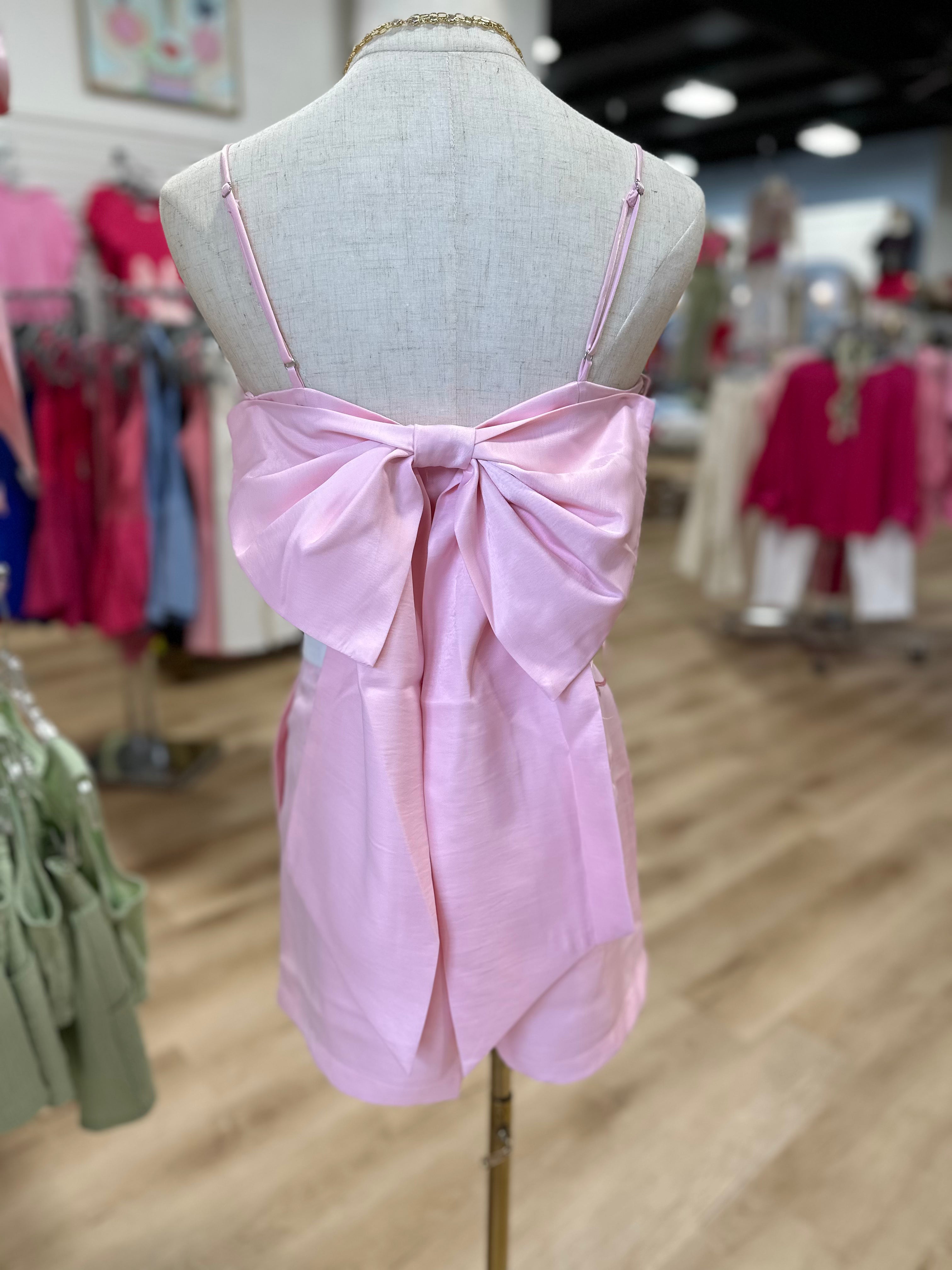 Eleanor 2 Piece Satin Short Set w Bow Pink