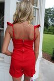 Huddle Up Stretch Denim Romper Red