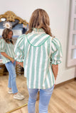 Umgee High Ruffle Neck Stripe Top Green