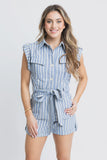 Karlie Chambray Stripe Romper Blue