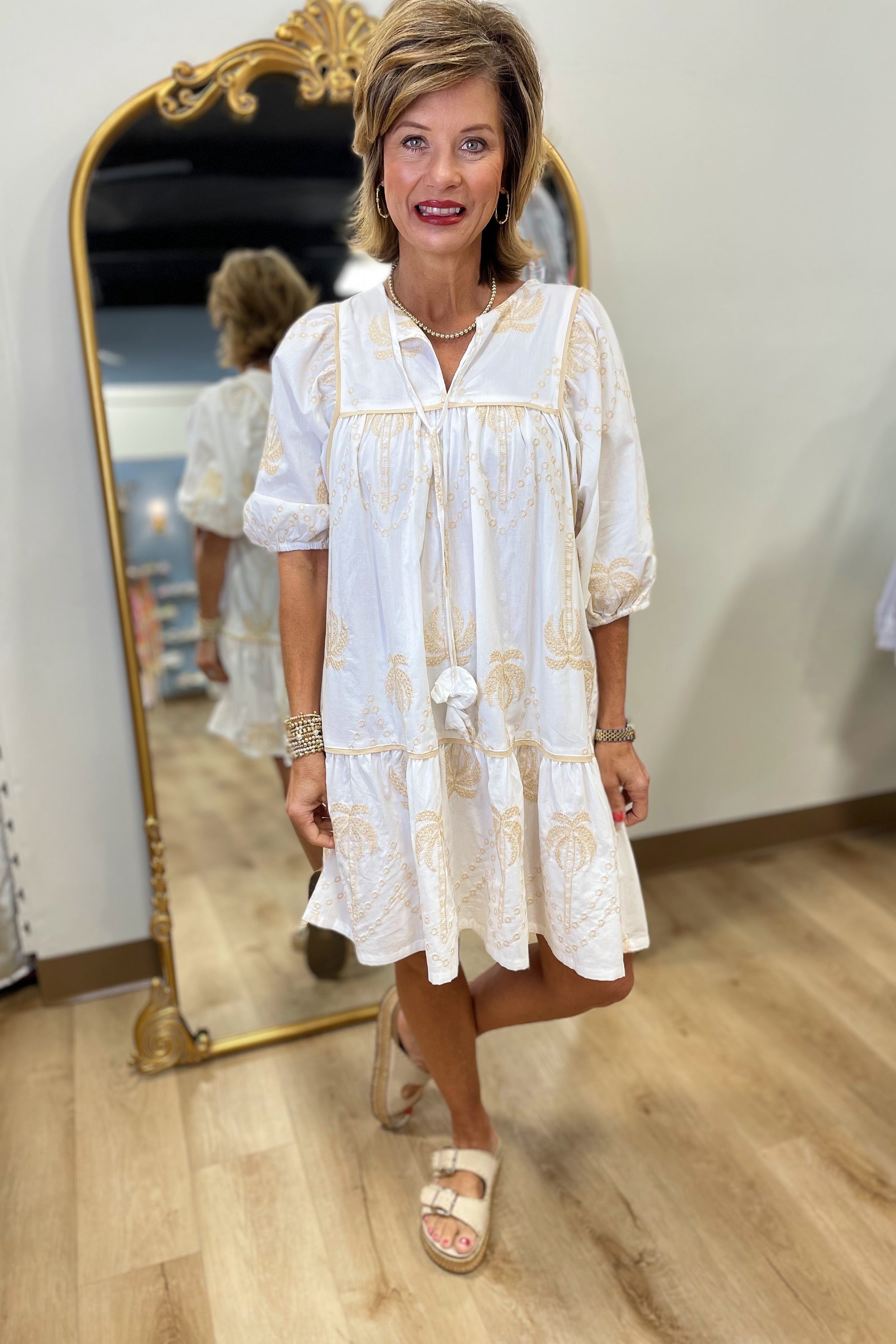 Umgee Palm Tree Mini Dress Off White