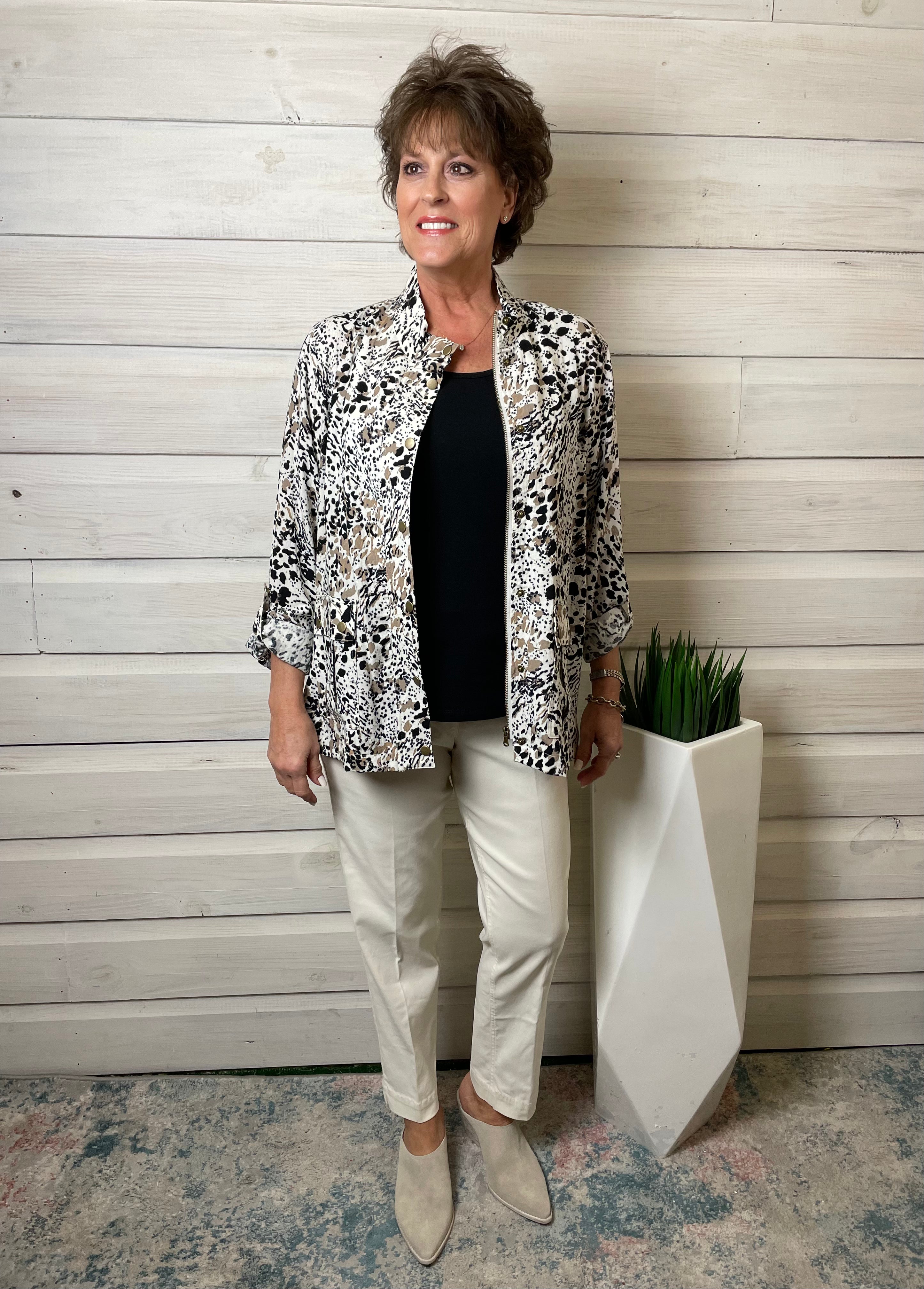 Multiples Pull On Ankle Pant w Front & Back Pockets Ecru
